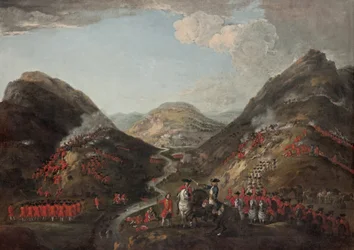 De slag bij Glenshiel 1719. Figuren omvatten waarschijnlijk Lord George Murray, ca. 1700